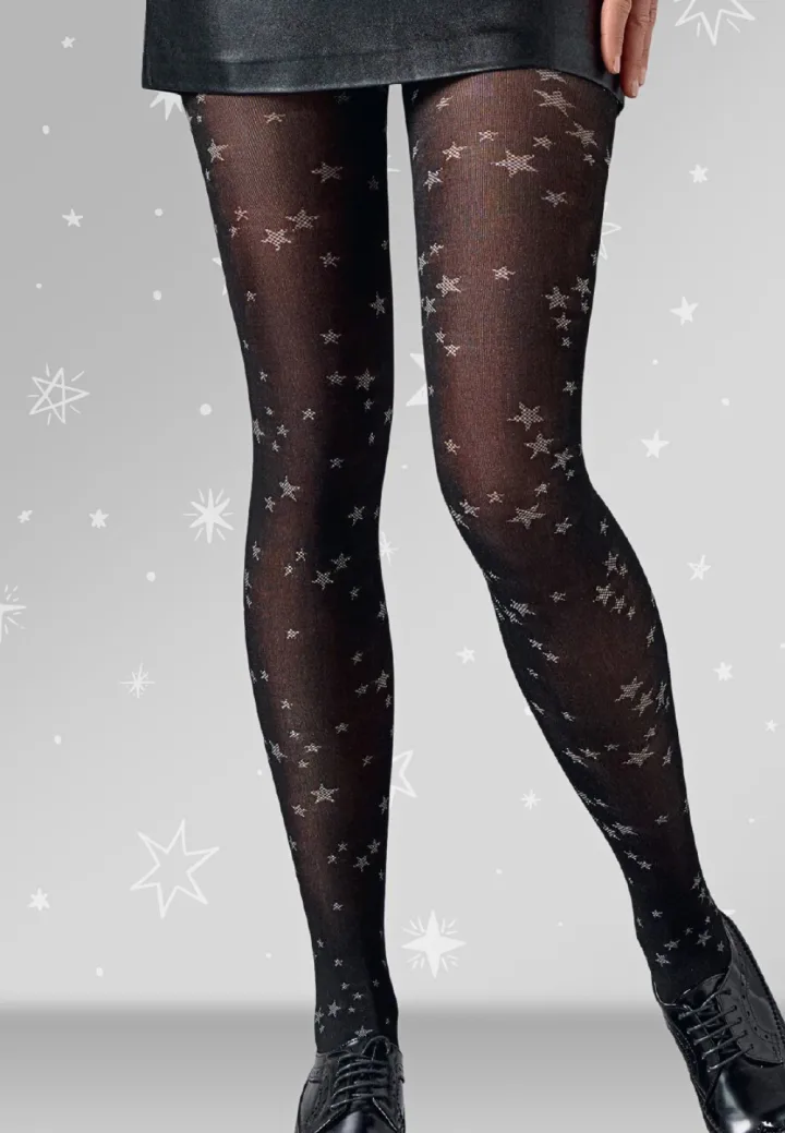 Dres Penti Lovely 50 DEN ,,Estrella" – Imprimeu stele, culoare negru , Engros — Görsel 1