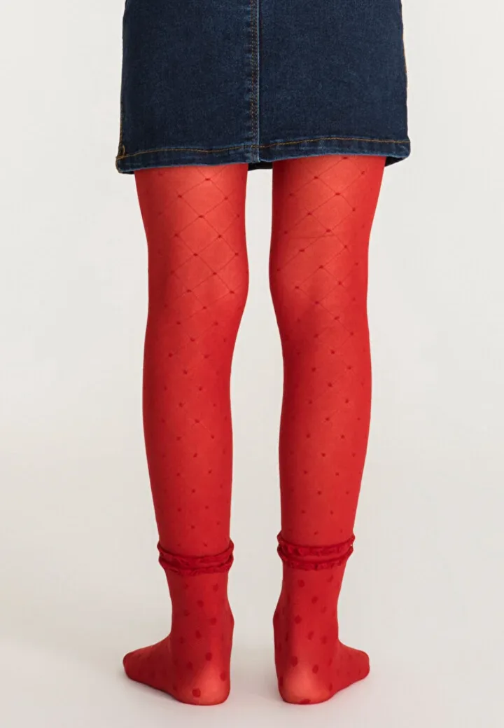 Dres fetițe Penti Young ,,Cross'', 30 den- cu dantelă, transparent, roșu Engros — Image 1