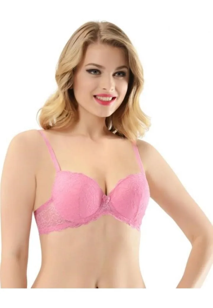 Sutien NBB cu dantelă, Push-Up si Balene de Sustinere, Culoare Roz,Engros — Görsel 1