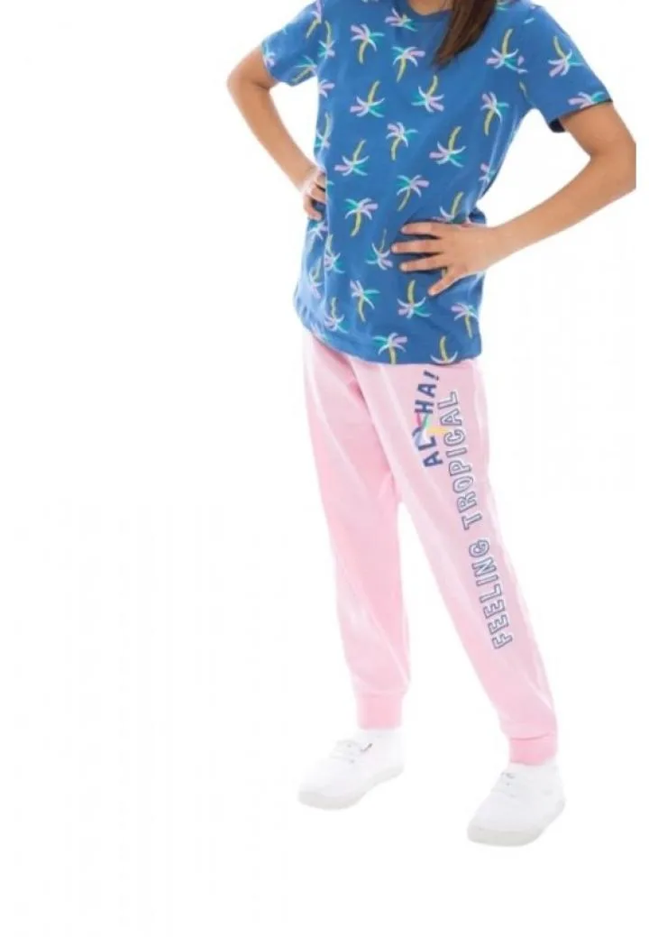 Pijama copii bumbac, bluză mânecă scurtă și pantaloni lungi, imprimeu palmieri,Engros — Image 2