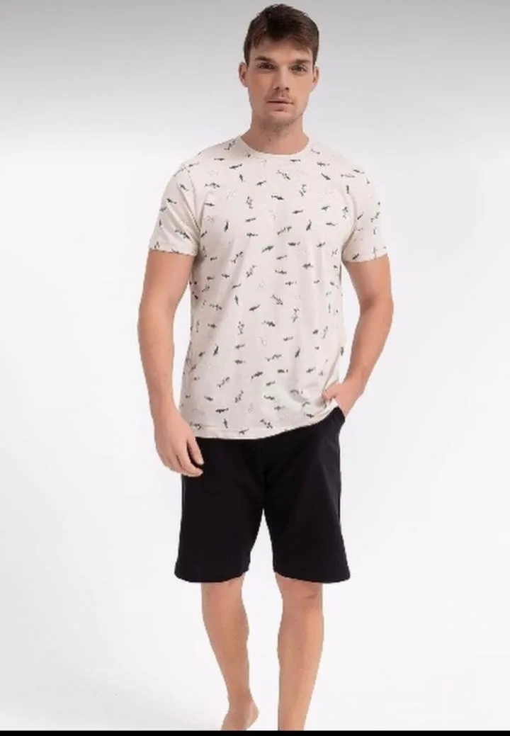 Pijama Bărbați Mânecă Scurtă și Pantalon Scurt cu Imprimeu Rechin,Engros — Görsel 1