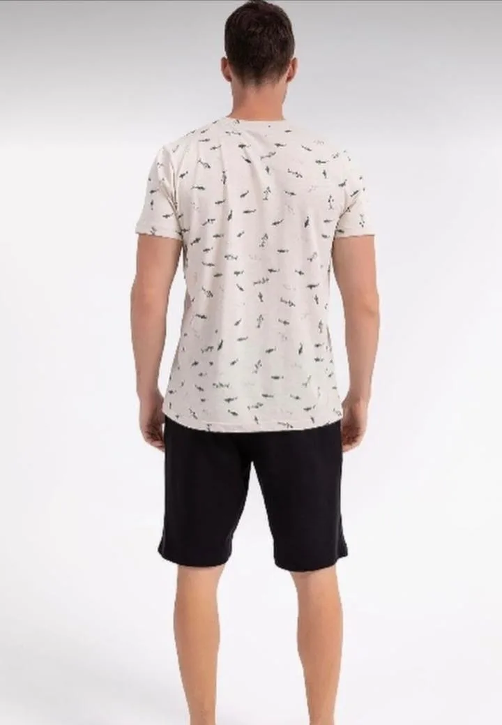 Pijama Bărbați Mânecă Scurtă și Pantalon Scurt cu Imprimeu Rechin,Engros — Görsel 2