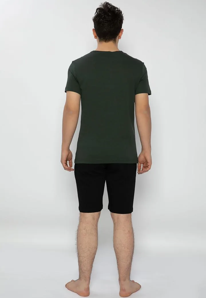 Pijama Bumbac &amp; Modal bărbați,culoare Kaki -Negru– Engros — Görsel 4