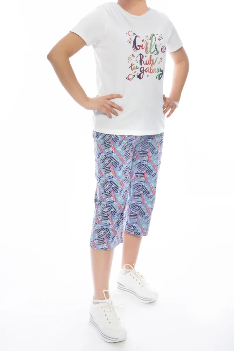 Pijama Copii cu Maneca Scurtă și Pantaloni Trei Sferturi–Gril Rule,Engros — Image 1