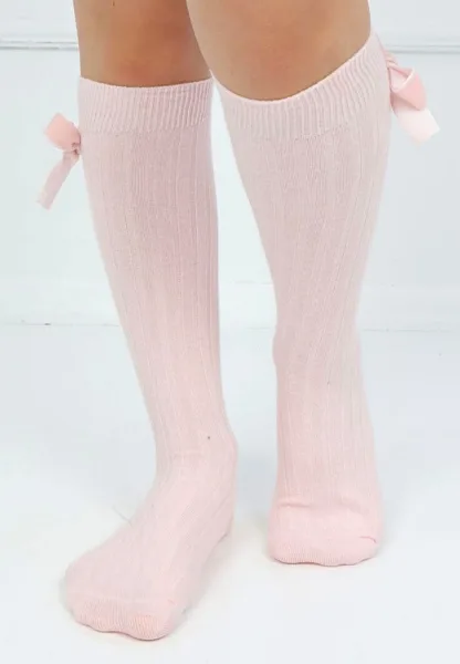 Șosete fetițe 3/4, bumbac, cu fundiță decorativă,culoare Roz , Engros