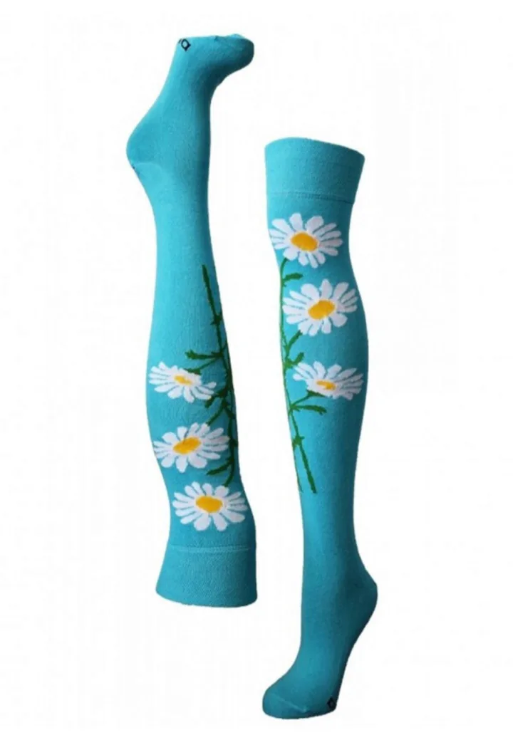 Șosete Damă peste Genuchi, Imprimeu Floral,Turcoaz ,Engros — Görsel 1