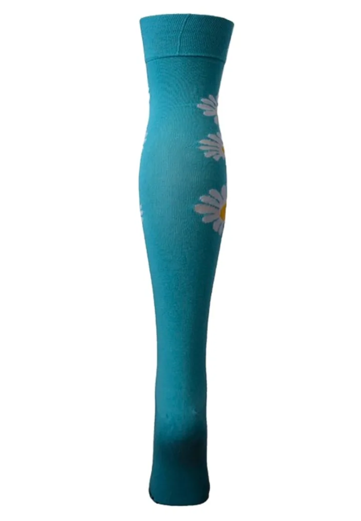 Șosete Damă peste Genuchi, Imprimeu Floral,Turcoaz ,Engros — Görsel 2