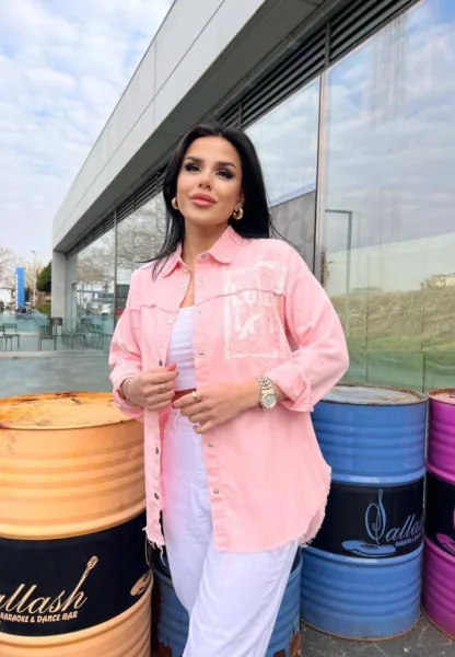 Camasa Denim Dama Roz cu Nasturi,Engros