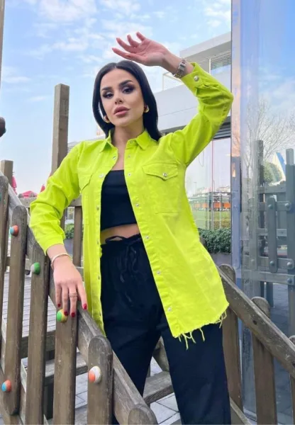 Camasa Denim Dama Verde Deschi cu Nasturi,Engros