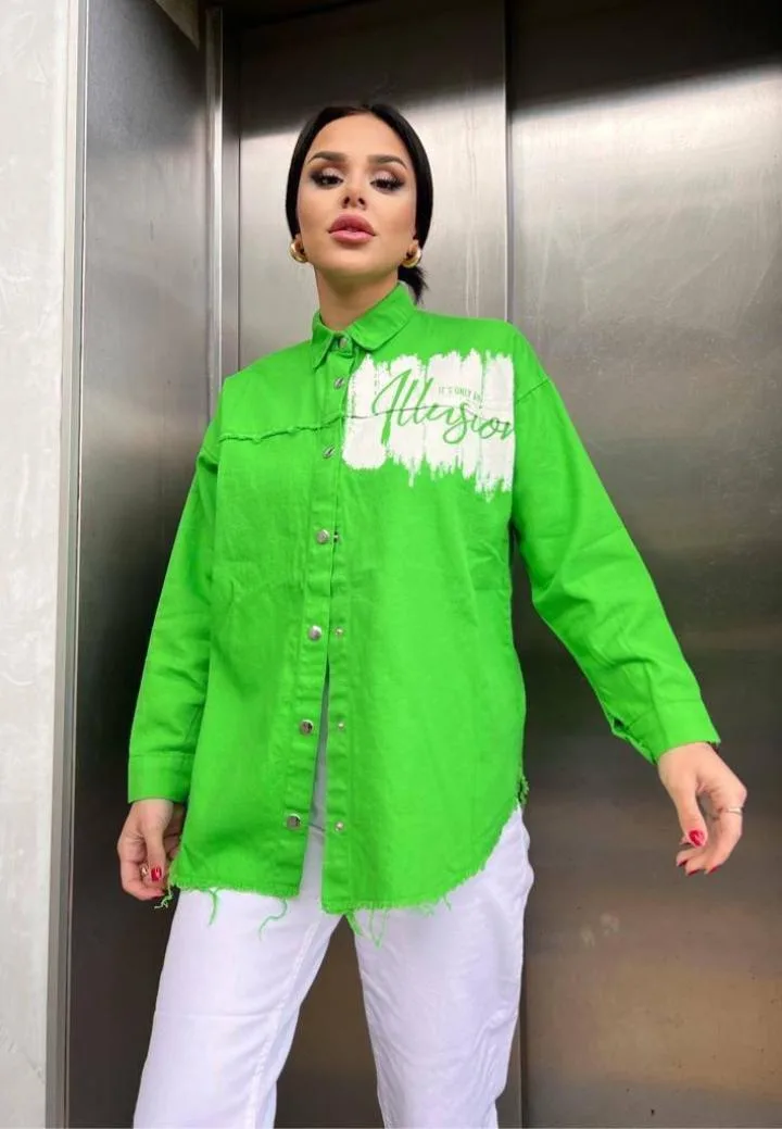 Camasa Denim Dama,Verde cu Nasturi ,Engros — Imaginea 1