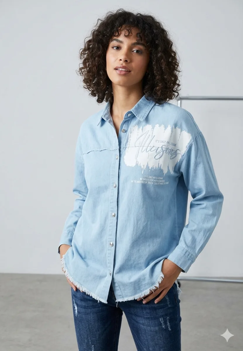 Camasa Denim, Albastru Deschis cu Nasturi ,Engros — Imaginea 1