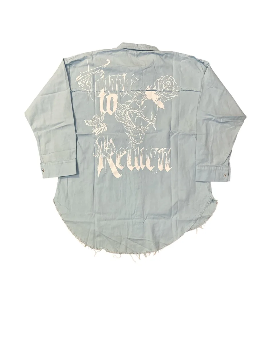 Camasa Denim, Albastru Deschis cu Nasturi ,Engros — Imaginea 2