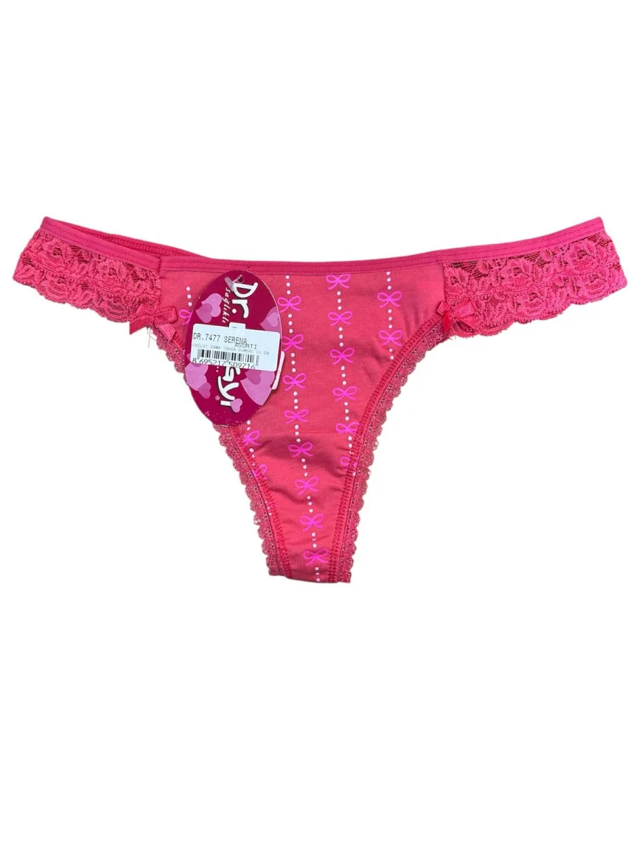 Chiloti Dama, Tanga , Dantelă Rosie Imprimeu Fundițe Roz, Engros — Görsel 2