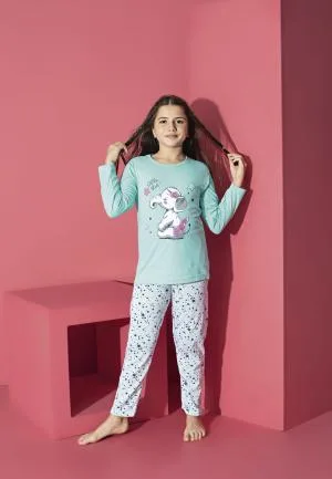 Pijama Fete, Mânecă Lungă, Imprimeu Elefant Blue,Engros — Image 1