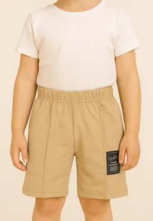 Pantaloni scurți sport copii cu dungă decorativă,Culoare Maro,Engros — Imaginea 1