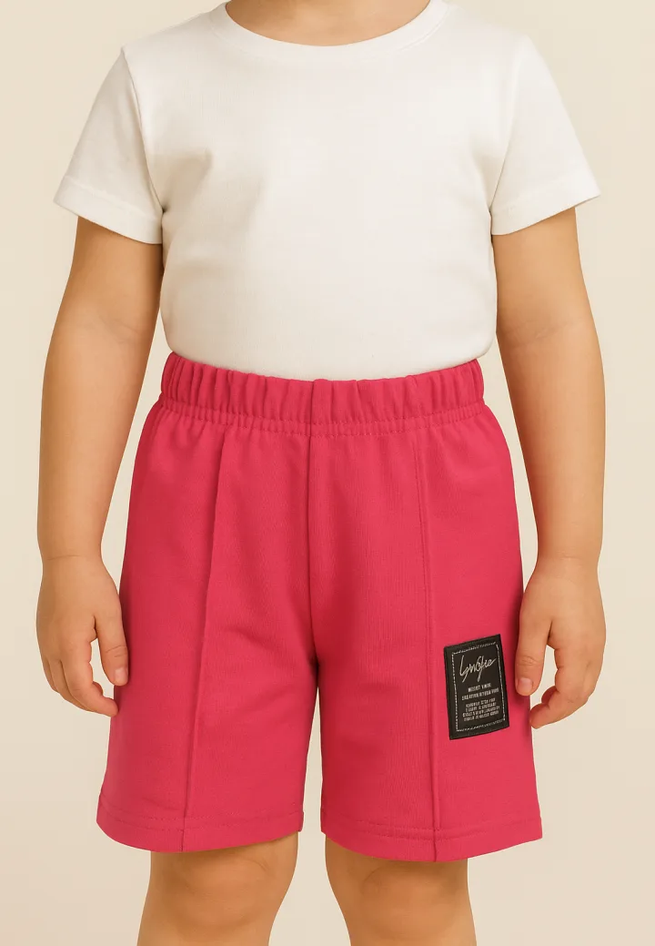 Pantaloni scurți sport copii cu dungă decorativă,Culoare Roz Inchis,Engros — Imaginea 1