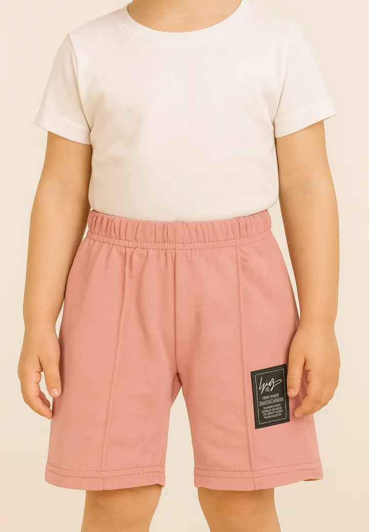 Pantaloni scurți sport copii cu dungă decorativă,Culoare Roz Deschis,Engros — Görsel 1