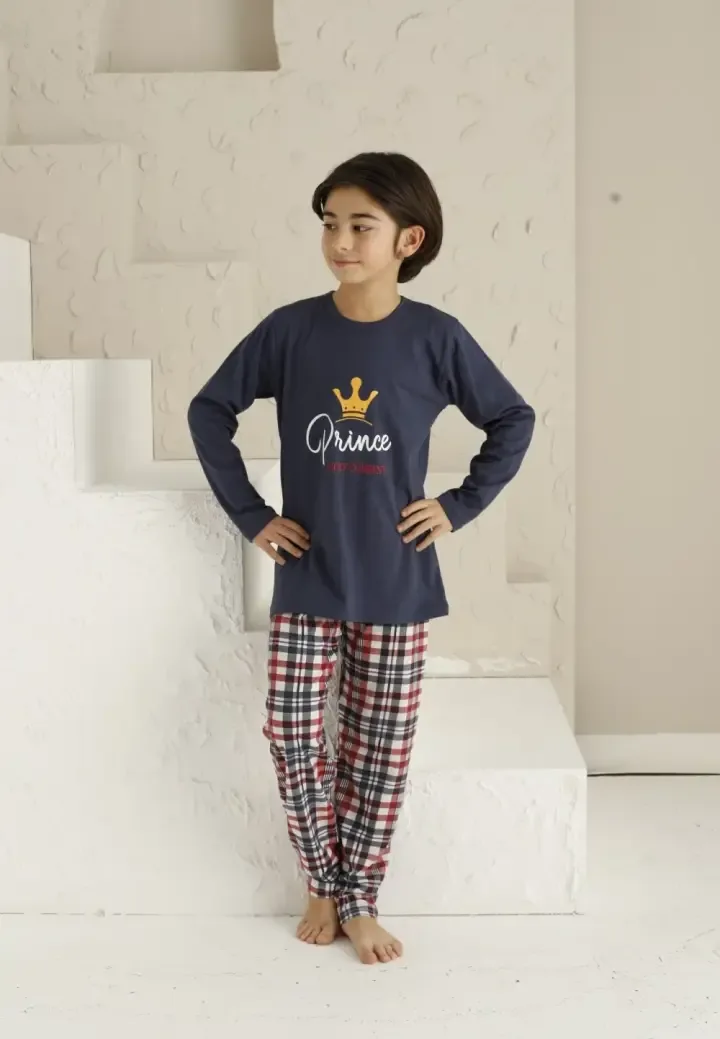 Pijama Băieți, Mânecă Lungă si Pantaloni Lungi, Prince,Culoare Bleumarin,Engros — Image 1