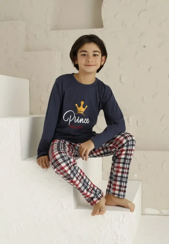 Pijama Băieți, Mânecă Lungă si Pantaloni Lungi, Prince,Culoare Bleumarin,Engros — Image 2