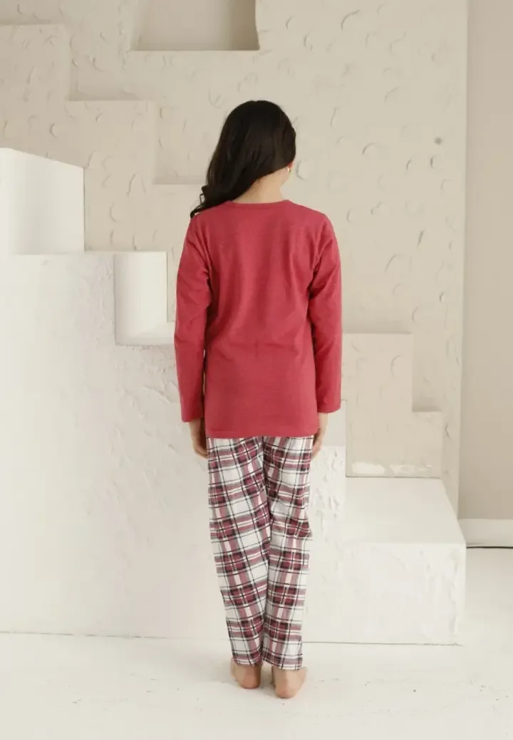 Pijama Fete, Mânecă Lungă si Pantaloni Lungi, Imprimeu Super Kids, Roz Închis,Engros — Görsel 2