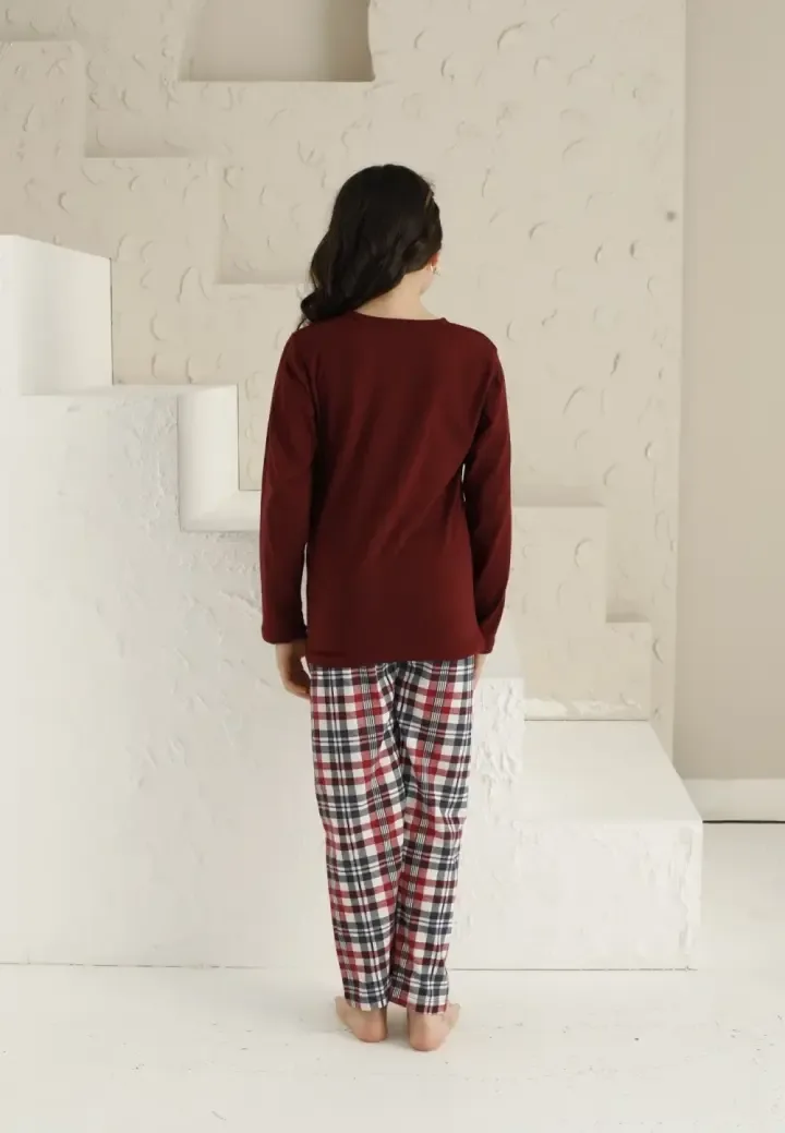 Pijama Fete, Mânecă Lungă si Pantaloni Lungi, Imprimeu Princes,Culoare Bordo,Engros — Görsel 3