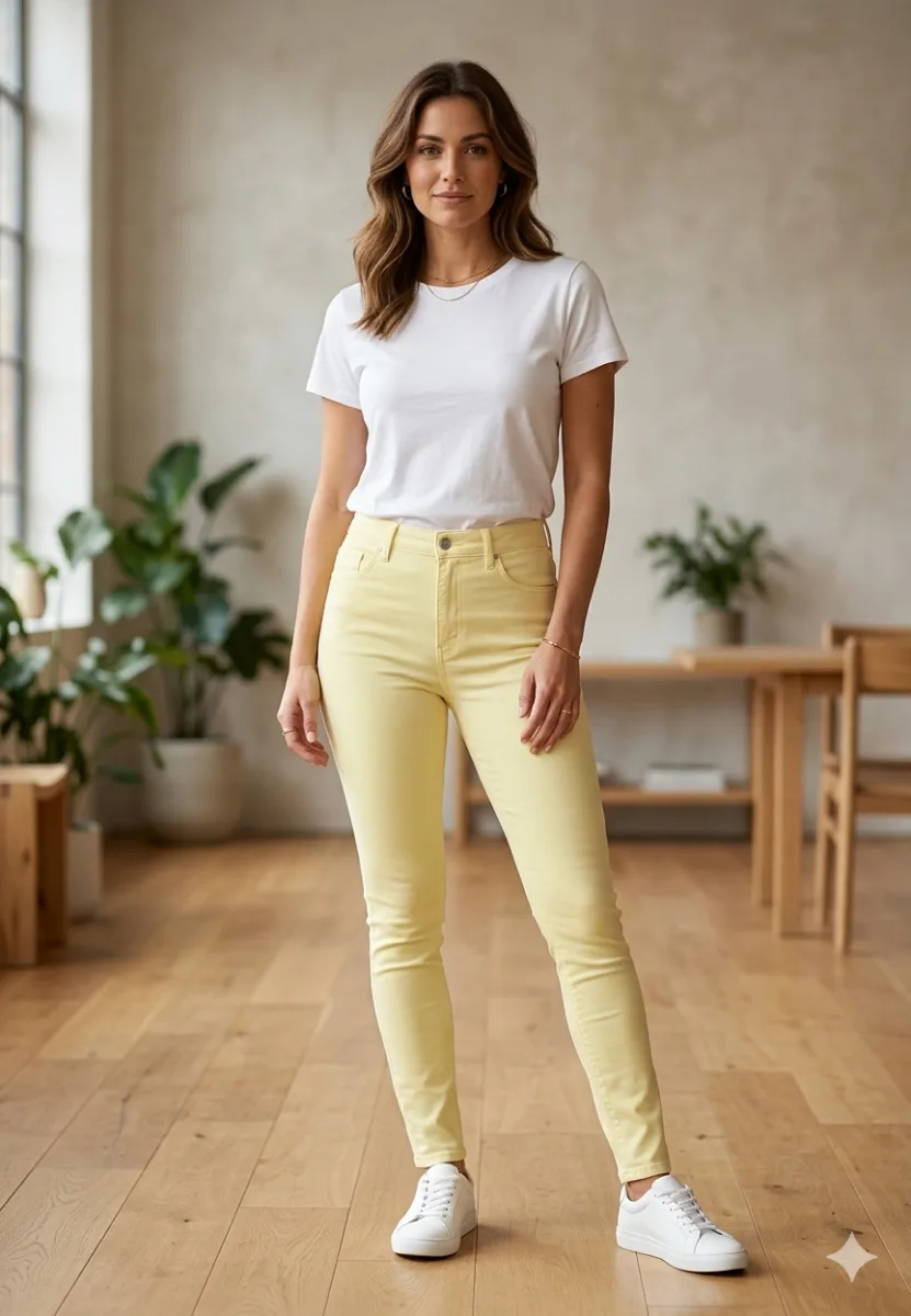 Blugi Damă Skinny Talie înaltă – Material Elastic, Subțire, Culoare Galben,Engros — Image 1