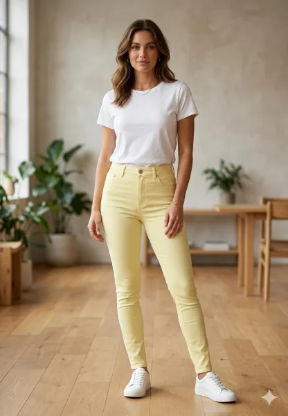 Blugi Damă Skinny Talie înaltă – Material Elastic, Subțire, Culoare Galben,Engros