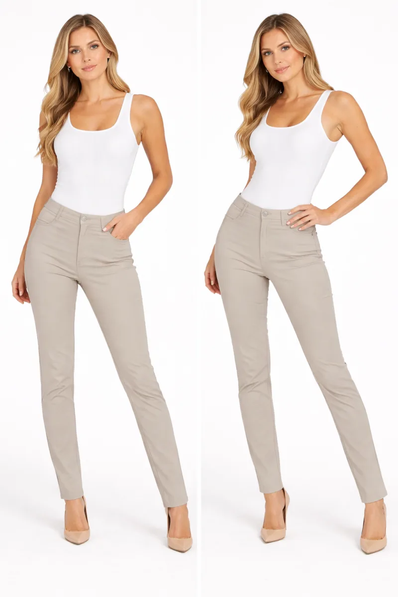 Blugi Damă Skinny Talie înaltă – Material Elastic, Subțire, Culoare Crem,Engros — Image 1