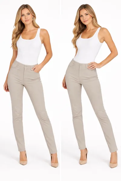 Blugi Damă Skinny Talie înaltă – Material Elastic, Subțire, Culoare Crem,Engros