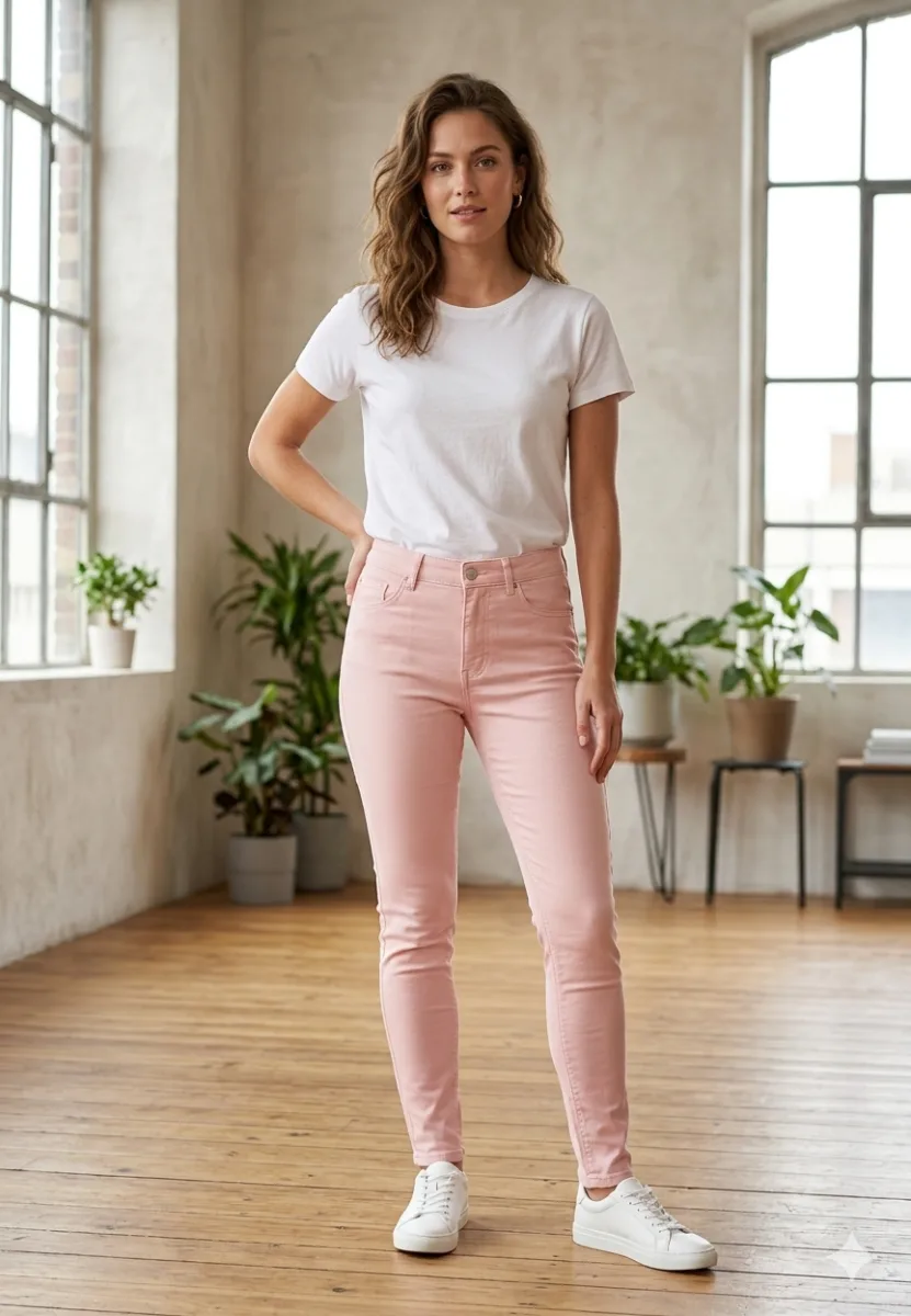 Blugi Damă Skinny Talie înaltă – Material Elastic, Subțire, Culoare Roz Deschis ,Engros — Image 1