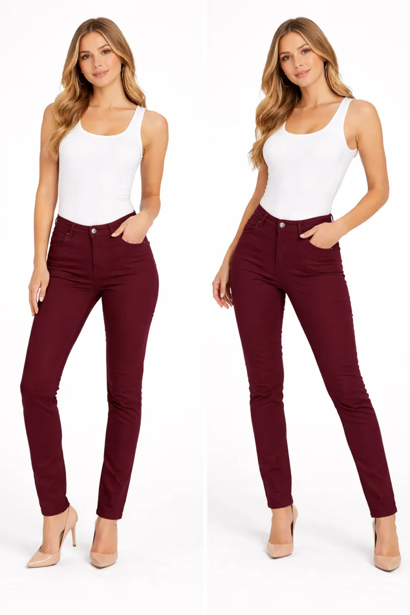 Blugi Damă Skinny Talie înaltă – Material Elastic, Subțire, Culoare Visiniu,Engros — Image 1