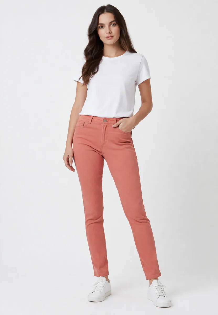 Blugi Damă Skinny Talie Inaltă – Material Elastic, Subțire,Culoare Portocaliu ,Engros — Imaginea 2