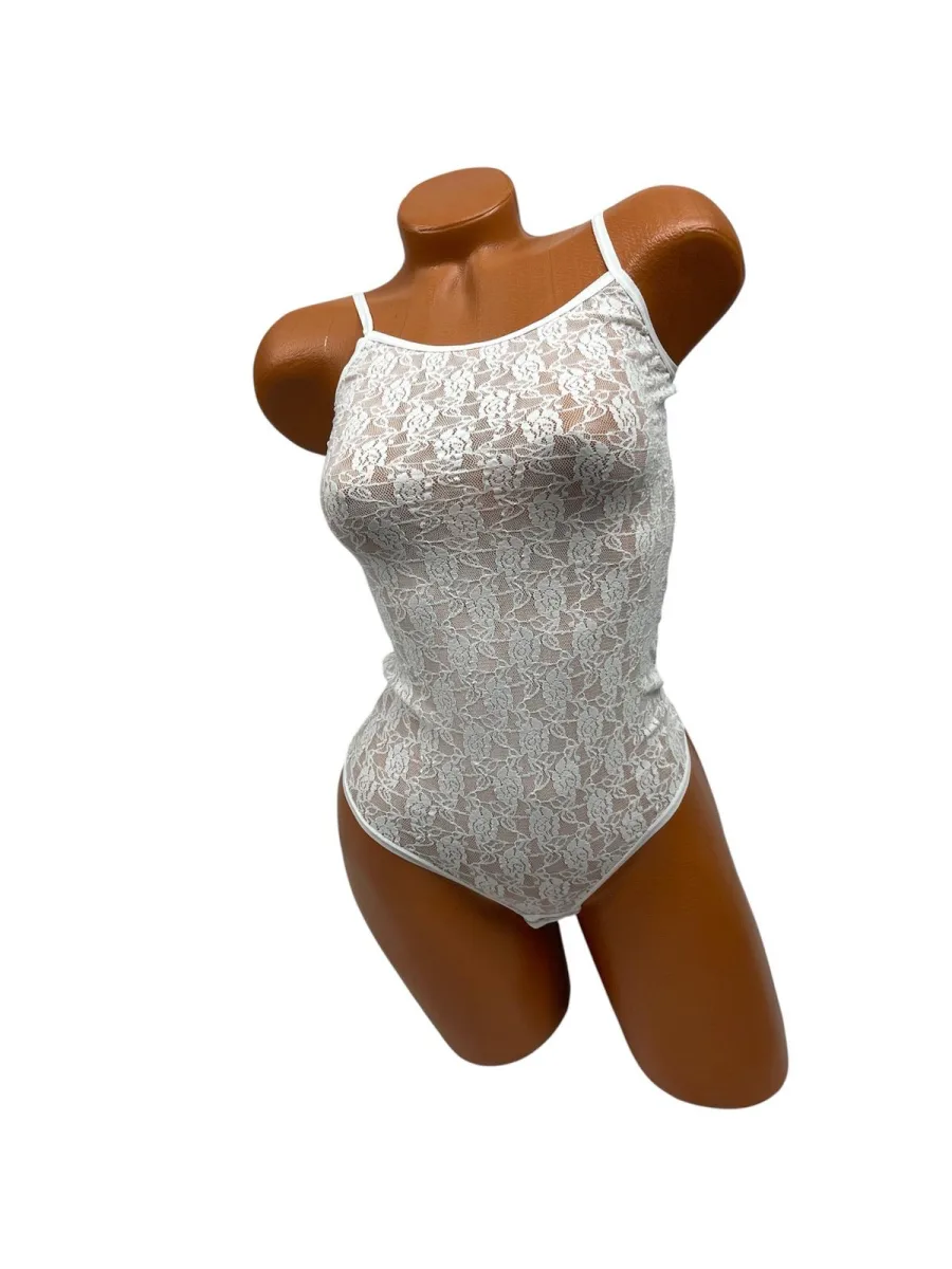 Body din Dantelă Alba cu Bretele Subtiri, Engros — Imaginea 1