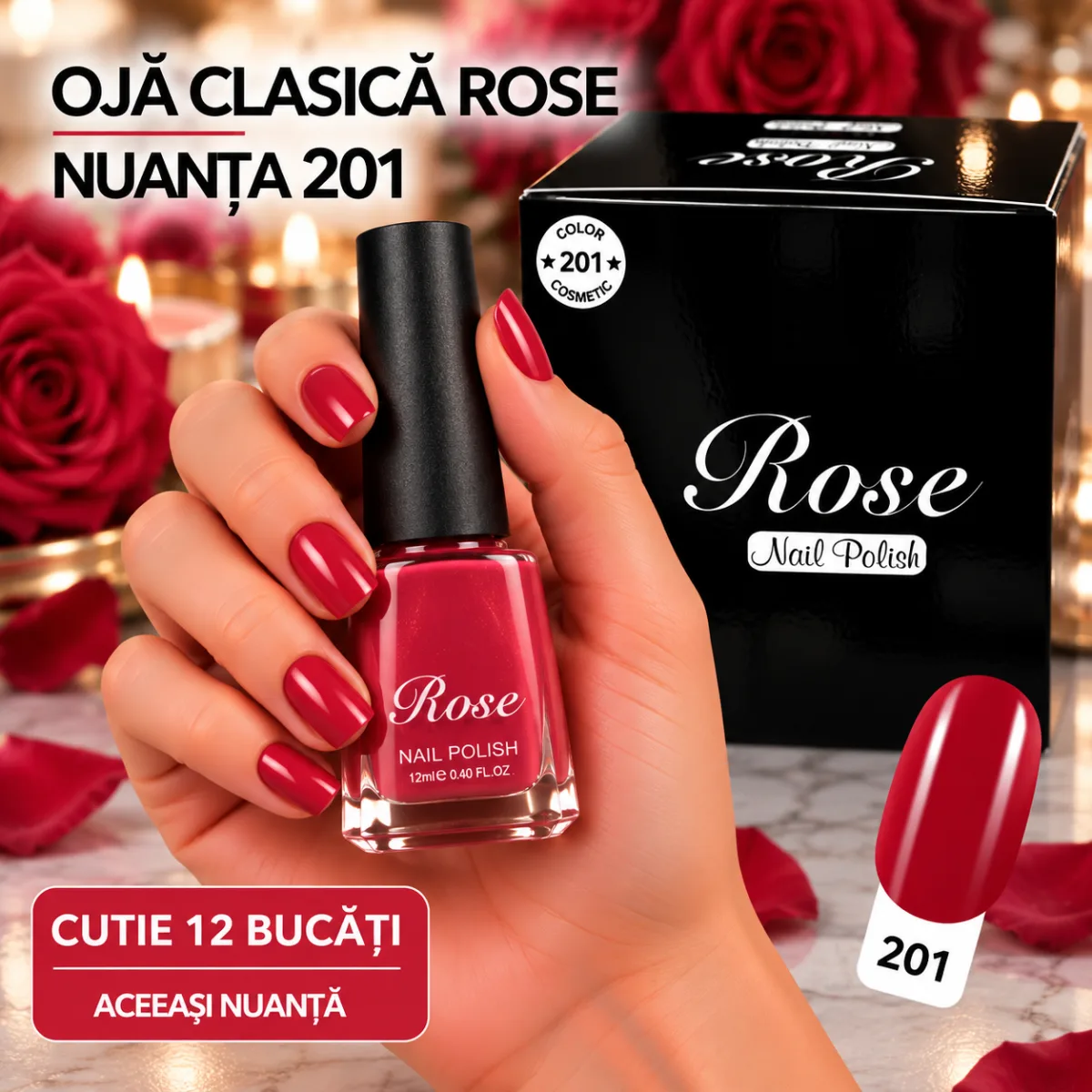 Ojă clasică Rose 12 ml - Nuanța 201 - Set 12 bucăți — Image 1