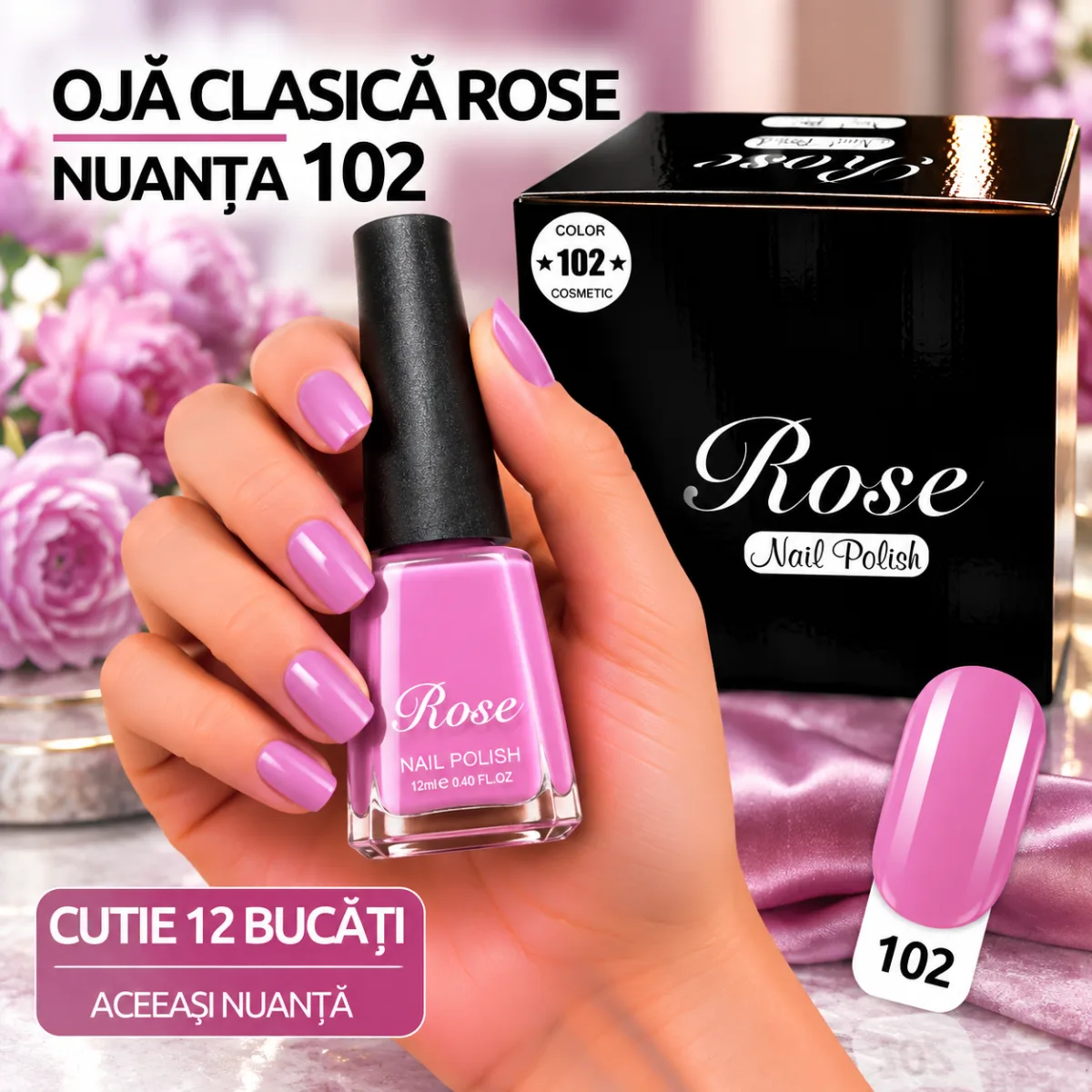 Ojă Clasică Rose Engros - Nuanța 102 - Cutie 12 Bucăți — Image 1