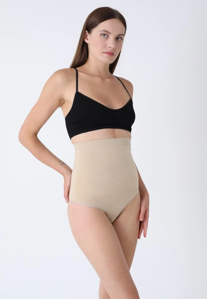 Corset Damă Clasic Modelator cu Bandă de Silicon si Talie Inaltă, Culoare Bej,Engros — Image 2