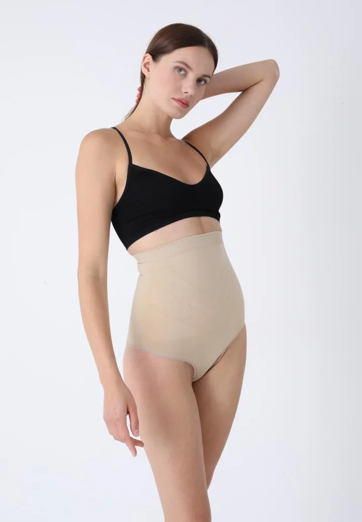 Corset Damă Clasic Modelator cu Bandă de Silicon si Talie Inaltă, Culoare Bej,Engros — Image 4