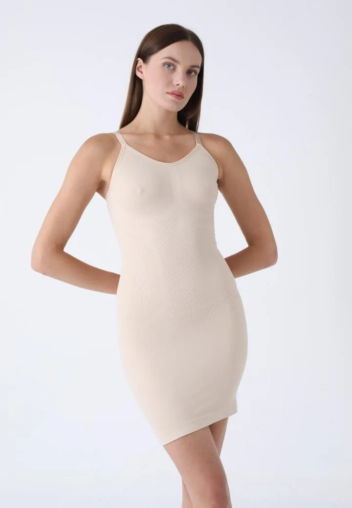 Rochie Corset cu Bretele Reglabile și Bandă din Silicon ,Culoare Bej,Engros — Görsel 2