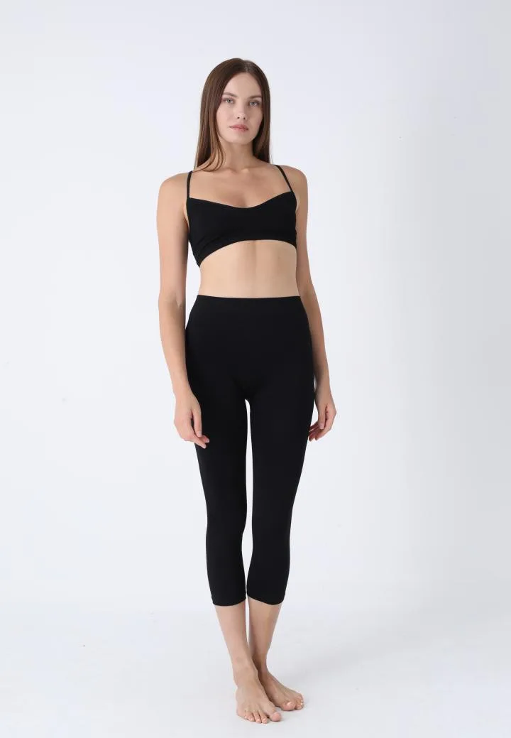 Colanți 3/4 Damă cu Talie înaltă ,Material Opac, Elastic,Culoare Negru, Engros — Görsel 1