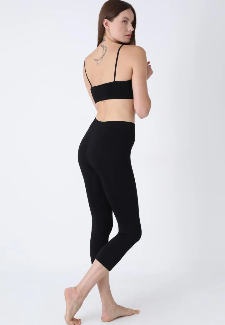 Colanți 3/4 Damă cu Talie înaltă ,Material Opac, Elastic,Culoare Negru, Engros — Görsel 3