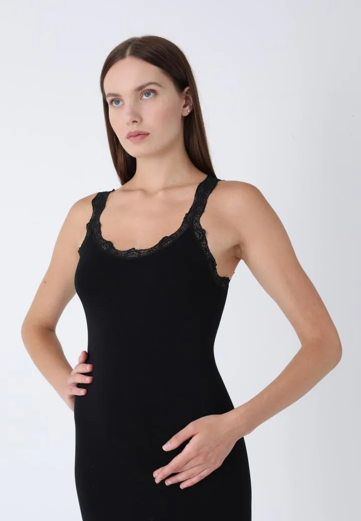 Rochie Damă cu Dantelă – fără cusături,Culoare Negru, Engros — Image 1
