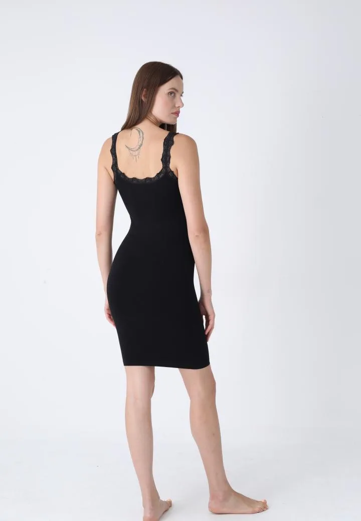 Rochie Damă cu Dantelă – fără cusături,Culoare Negru, Engros — Image 3