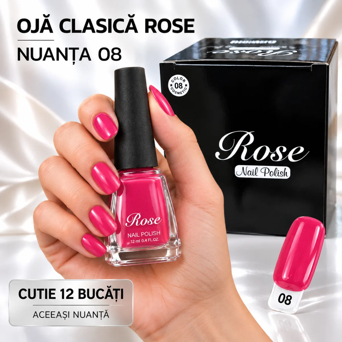 Ojă clasică Rose 12 ml - Nuanța 08 - Set 12 bucăți en-gros — Imaginea 1