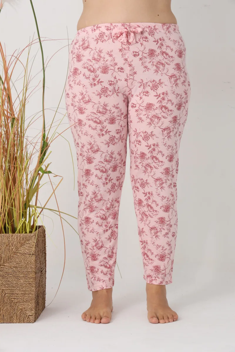 Pantaloni de Pijama Dama Lungi,Big Size,Culoare Roz cu Trandafir Rosu, Engros — Image 2