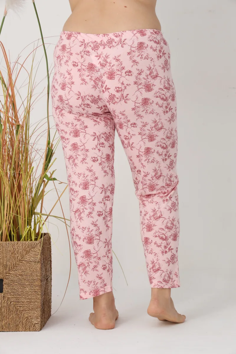 Pantaloni de Pijama Dama Lungi,Big Size,Culoare Roz cu Trandafir Rosu, Engros — Image 3
