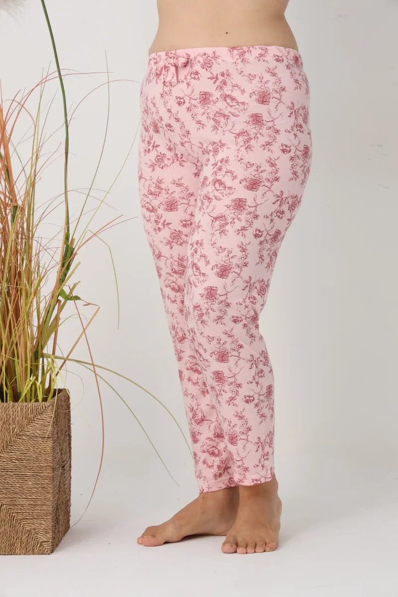 Pantaloni de Pijama Dama Lungi,Big Size,Culoare Roz cu Trandafir Rosu, Engros — Image 5