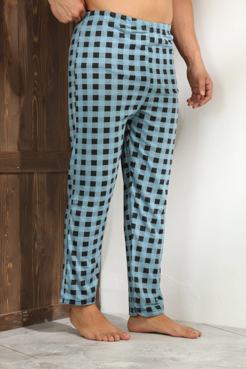 Pantaloni de Pijama ,Barbati,Culoare Turcoaz cu Negru ,Engros — Görsel 3