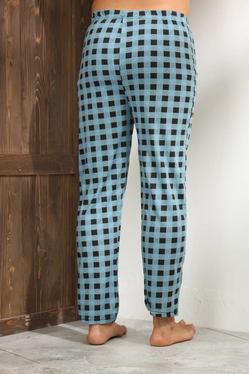 Pantaloni de Pijama ,Barbati,Culoare Turcoaz cu Negru ,Engros — Görsel 4