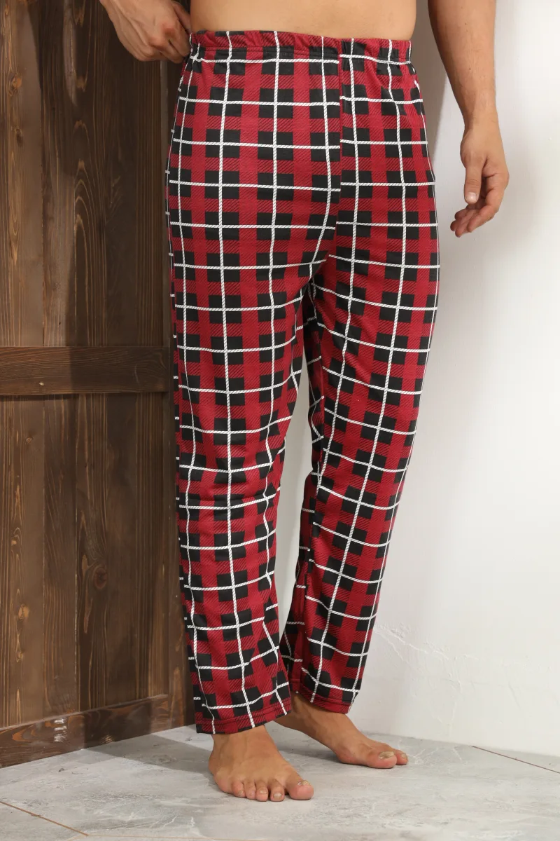 Pantaloni de Pijama ,Barbati,Culoare Rosu cu Alb,Engros — Görsel 2