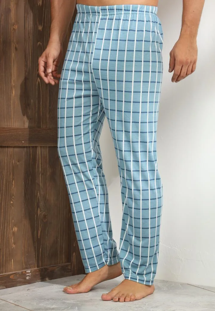 Pantaloni de Pijama ,Barbati,Culoare Turcoaz cu Alb ,Engros — Görsel 2